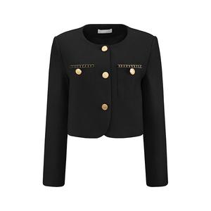 Женский твидовый укороченный пиджак с длинными рукавами и застежкой на пуговицы Inspire Chic, Black