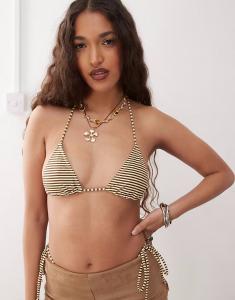 Полосатый бикини-топ Pami коричневого цвета Motel
