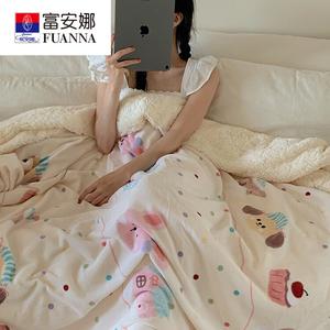 Fuanna Плед 150х200 см, бопойнт зоо, молочный бархат и овчина, двухслойный утепленный