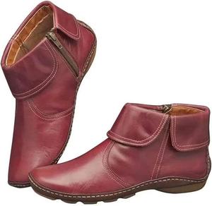 Женские ботинки с поддержкой свода стопы на шнуровке, с ретро-молнией сбоку, кожаные ботильоны, удобные плоские зимние ботинки No Brand, Us 6.5-7 Red