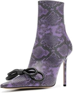 Женские ботильоны YDN с заостренным носком, бантом, на высоком каблуке-стилетто до середины голени, с боковой молнией, сексуальные, для вечеринок и танцев, размеры 4-15 US, Purple Snake