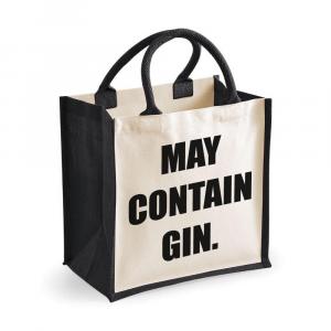 Средняя джутовая сумка может содержать черную сумку с джином 60 SECOND MAKEOVER, черный