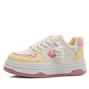 WARRIOR Амортизирующие противоскользящие износостойкие низкие скейтерские женские кроссовки Beige/Yellow/Pink, цвет Beige/Yellow/Pink
