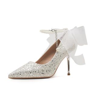 Dunnu Серебряные женские туфли на тонком каблуке 7 см, цвет Silver