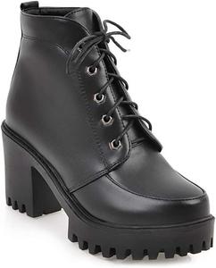 Женские ботильоны MIOKE на платформе с кружевной шнуровкой, элегантные, с круглым носком, на массивном высоком каблуке, повседневные короткие ботинки для прогулок, Black-Velvet Lined