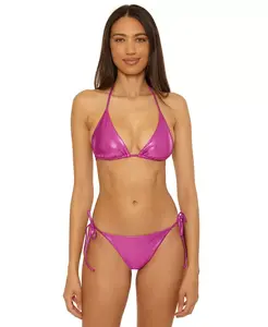 Женский бикини-топ с треугольными чашечками из жидкого металла и плавки с завязками по бокам Becca, розовый