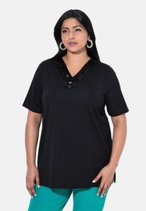 Блуза Ulla Popken BEADED NECKLINE SHORT SLEEVE, Black