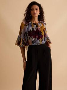 Комбинезон с цветочным принтом и рюшами-накидкой FLORERE, Multi/Black