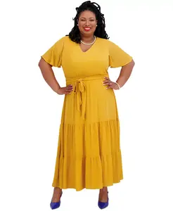 Женское макси-платье с V-образным вырезом и расклешенными рукавами, стандартные и плюс размеры Kasper, золотой