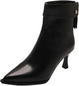 Женские высокие ботильоны с острым носком и каблуком, модные для повседневного ношения и поездок на работу, с резиновой подошвой. Fusecottc, Black