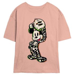 Детская футболка с изображением скиммера Disney's Mickey Mouse Skeleton, цвет Peach