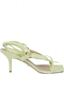 Босоножки Lalita на шнуровке с квадратным носком, каблук 70 мм Stuart Weitzman, зеленый