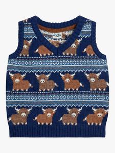 Детский жилет Highland Cow из шерстяной смеси JoJo Maman Bébé, Navy