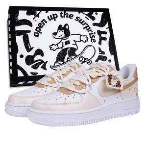 Кроссовки Air Force 1 Little Bear English с низким верхом, противоскользящие, износостойкие, унисекс, светло-кофейные Nike, Light Coffee