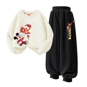 Детская повседневная спортивная одежда с воротником-гольф утепленная Disney, [thickened and fleece-lined]di jinli qi_left lower айвори белый+di jinli qi k черный