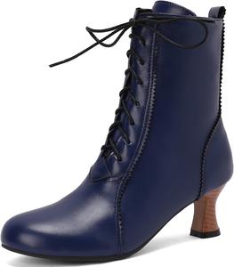 Женские байкерские сапоги с маленьким каблуком, круглым носком и широкой посадкой Renessmi, Blue 2