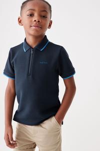 Фирменная рубашка-поло для мальчиков с короткими рукавами и молнией Paul Smith Junior, синий