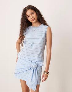 Топ без рукавов из хлопка в светло-голубую полоску Mango