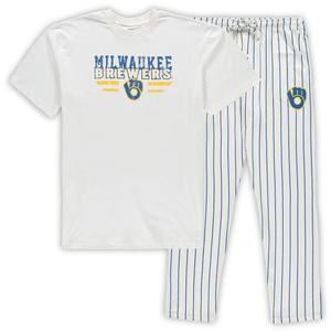 Мужской комплект для сна Concepts Sport White/Royal Milwaukee Brewers Big & Tall в тонкую полоску