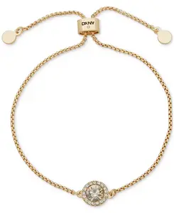 Браслет-Слайдер золотистого оттенка с инкрустацией кристаллами и камнями Dkny, gold