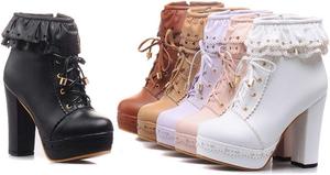 CYNLLIO Kawaii Массивные туфли на каблуках Lolita Ботинки для лодыжки Женская офисная вечеринка Шнуровка Броги Платформенные туфли Застегивание, 1 Black