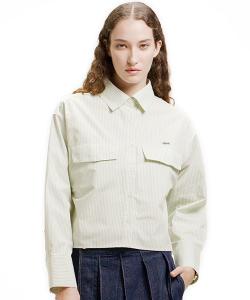 Укороченная полосатая рубашка с двумя карманами