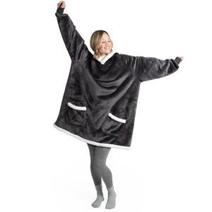 Большой свитер-плед Loevbacken, антрацитовый, шерпа Blumtal, антрацит/белый