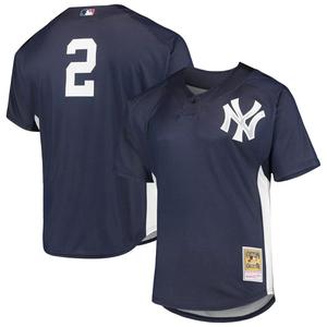 Мужская футболка темно-синего цвета Mitchell & Ness Derek Jeter New York Yankees Cooperstown Collection с сетчатым ватиновым тренировочным трикотажем