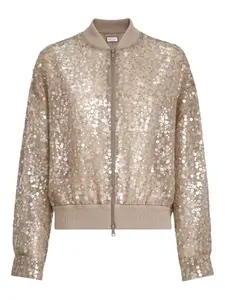 Бомбер с вышивкой пайетками Brunello Cucinelli, бежевый
