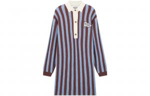 Maison Kitsune Женское платье с длинным рукавом, синее, с воротником-рубашкой, умеренно короткое