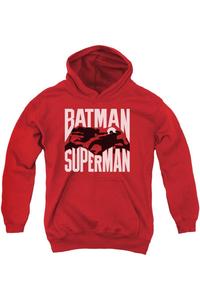 Батмен против Супермена силуэтный бой молодежная толстовка с капюшоном Gildan, красный