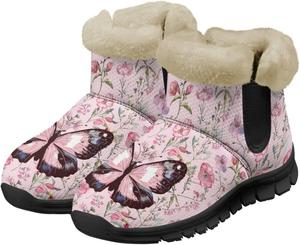Женские зимние ботинки-бабочки, утепленные ботильоны для женщин, удобная и нескользкая обувь для улицы, размеры 36-42 Pointodoor, Butterfly And Flower-Pink