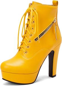 Ботильоны на платформе Scaoruki с высокой массивной подошвой для женщин, шнуровка, молния, 2145 Yellow