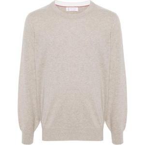 Вязаный свитер с круглым вырезом Brunello Cucinelli, бежевый