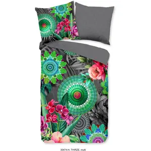 Модное двустороннее постельное белье «Thirze», Мако-сатин, 135х200, молния, двусторонний вид, мандала, разноцветный, серый Hip