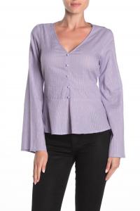 Блузка-рубашка с рукавами-колокольчиками и металлической полоской фиолетового цвета Love