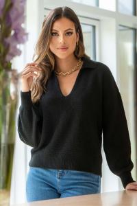 Фактурный свитер керри с V-образным вырезом и воротником Pour Moi, черный