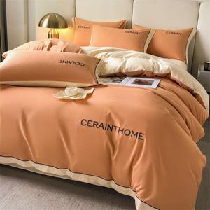 Belle Комплект постельного белья из 4 предметов, простыня, размер 200x230 см, цвет тыквенно-оранжевый + заварной крем