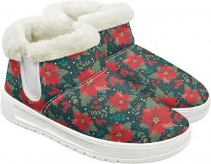 Женские зимние ботинки с теплой подкладкой из флиса, удобные ботильоны на осень и зиму для активного отдыха и походов Hechitok, Christmas Flower