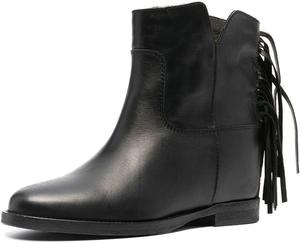 Женская мода YDN: ботильоны с кисточками, миндалевидный носок, низкий грубый каблук, без застежки, с бахромой, вырез V, повседневные и нарядные туфли, Black