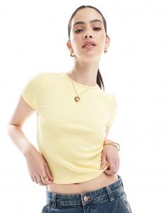 Футболка Vero Moda с круглым вырезом в рубчик цвета лимонного безе