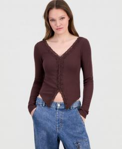 Детская ребристая блузка с длинными рукавами и кружевной отделкой Derek Heart, French Toast