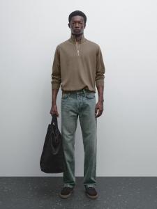 Вязаный свитер с застежкой-молнией на четверть Massimo Dutti, хаки