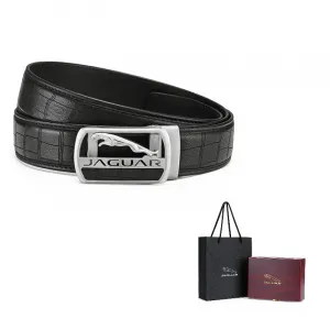 JAGUAR Мужской пояс из оленьей кожи с автоматической застёжкой из нержавеющей стали и ажурными деталями шириной 3,4 см, Black