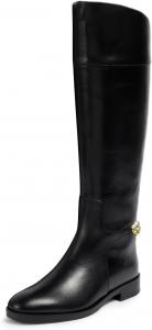 Женские модные сапоги YDN до колена с круглым носком, длинные ботильоны с металлическими цепочками, на плоской подошве, с низким каблуком, обувь без застежки для вечеринок, выпускных и повседневной носки, размеры US 4-16, Black