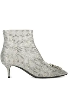 Ботильоны на каблуке-рюмке с кристаллами Moschino, серебристый