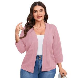 Кардиган с 3/4 рукавом для женщин Plus size, легкая вязаная кофта с ажуром Seoria, Pink