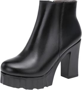 Женские теплые ботильоны Yiozoi на осень и зиму, уличная рабочая обувь на высоком каблуке, долговечные и удобные, повседневные кожаные ботинки для женщин, Black