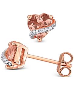 Серьги-гвоздики в форме сердца с морганитом (1,3 карата) и бриллиантами в оправе из стерлингового серебра с покрытием роза Macy's, Morganite