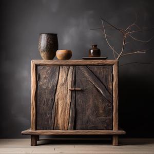 Mikemijia Комод 3100х38х90 см для гостевой комнаты из массива дерева, открытые полки, в стиле ваби-саби